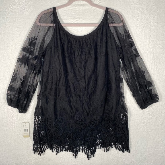 NWT Halo Black Flowing Top 3/4 Sleeve Size 1X‎ Goth Witchy Whimsical - Picture 9 of 10